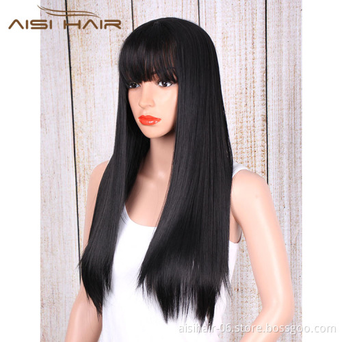Aisi Hair Long Straight Wig With Bangs For Women Synthetic Black Wigs High Temperature Fiber Long Hair Wigs